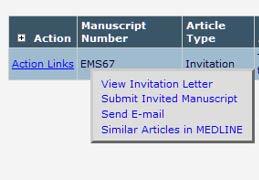 7. When you are ready to submit your manuscript, log back into the editorial management system and click on My Accepted Invitations as shown below. 8.
