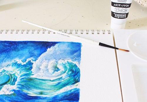 Step 7: Reach for your color pencils and start adding in small details, like individual shadows on the water or bubbly shadows on the