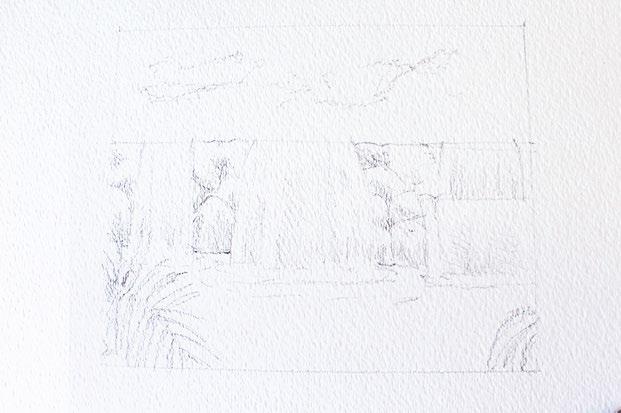 Step 2: Once you finish sketching the thumbnail, we can move onto our watercolor paper for drawing the