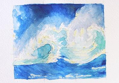 Pick up some blue watercolor paint (I used pthalo blue) and place it on top of the wet area of the paper.