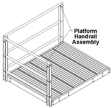 3.1 Handrail to Platform Attachment Note: If your platform requires long leg supports, install Bottom Support Angle first (Section 3.3.1; page 16). No Platform? Skip to Section 4 Found on page 17.