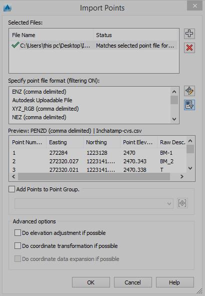 8. Back in the Import Points dialog, uncheck the Do Elevation Adjustment if possible box. 9.