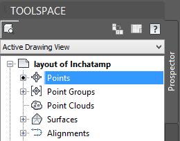 10. Locate the point entry on the Prospector tab of the Toolspace, as shown in the figure below. 11.