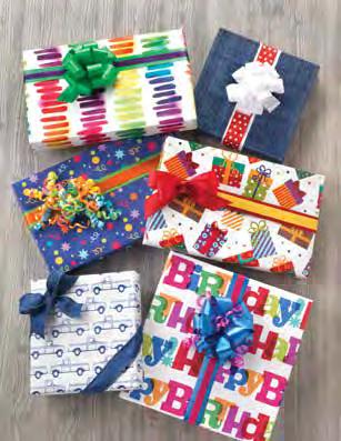 There are pockets for greeting cards, ribbon, tape, and scissors.