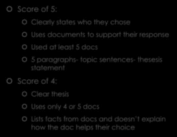 4 or 5 docs Lists facts from docs and doesn t explain how the doc helps their choice Score of 3:
