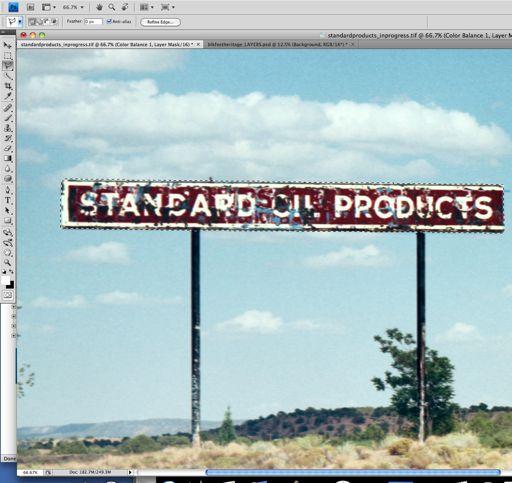 Working with Selections In this image, I have selected just the Standard Oil sign using the lasso tool.