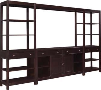 MODERN COLLECTION MODERN ENTERTAINMENT WALL Two drawers over two sliding doors with two adjusting shelves in center opening, and one in each end opening.