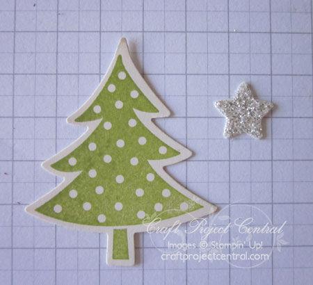Stamp the tree from the Scentsational Season stamp set onto Very Vanilla card stock using Lucky Limeade ink.