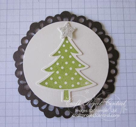 Attach the tree and the star to the Very Vanilla 2-1/2 circle. Candy Cane Panel Instructions Create four panels to decorate the cards, tags, and the lid of the box.
