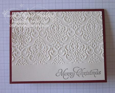 the Very Vanilla card stock using the Lacy Brocade embossing folder.