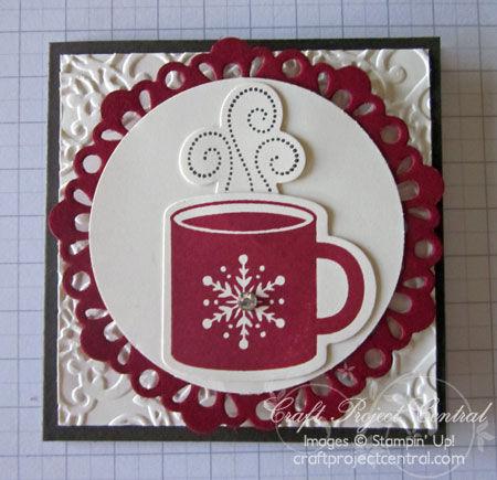 Attach a mug and steam panel to one of the Early Espresso tags using Stampin Dimensionals.
