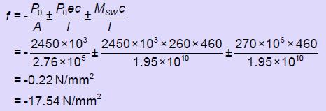 Problem Example (cont d) Solution 1. Calculation of geometric properties. Precast web A = 2.76 10 5 mm 2 I = 1.95 10 10 mm 2 CGC from bottom = 460 mm.