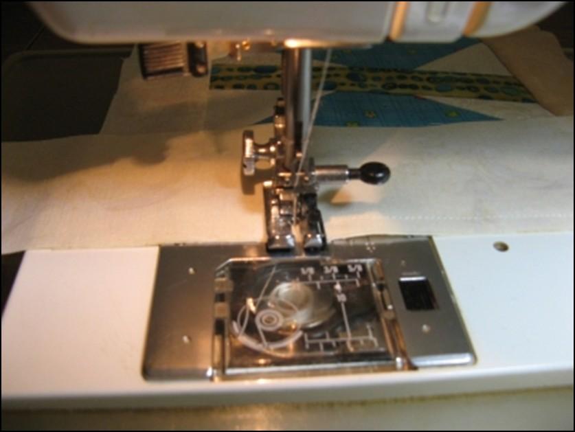 Now that you know where to stop sewing, simply lift your presser foot, rotate your block