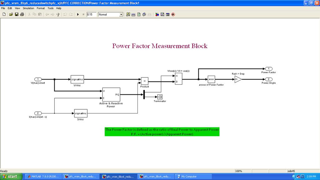 Simulation of Power factor measurement block Power Factor=Real Power /Apperant Power Simulation model of pfc In this project, various