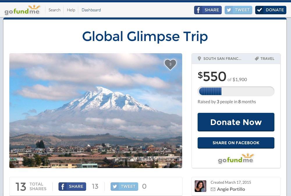The amount* you fundraise will be disbursed directly to Global Glimpse at the end of each month, which means that we ll deduct it directly from your next payment!