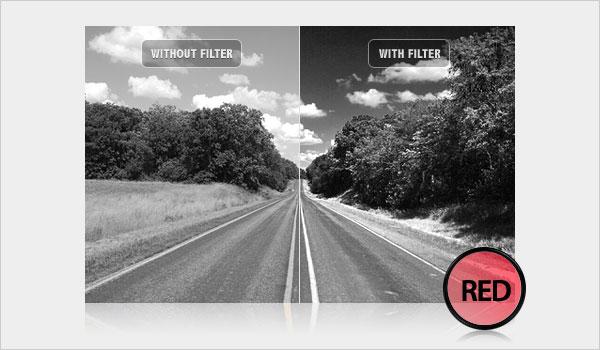 Filters for B&W Photography There are specific filters for B&W photography that lighten similar colors and darken opposite colors,