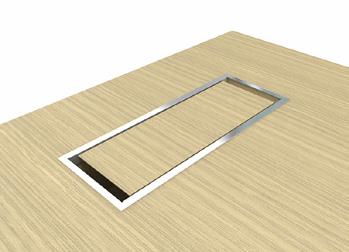 Table top: 36mm MFC with 2mm BS edge; 37mm wood veneer chipboard with 1,5mm edge; Grain direction runs the length of the table top; 1800 x / 2200 x mm; Desk height 750mm; 420 x 140mm cut-out for