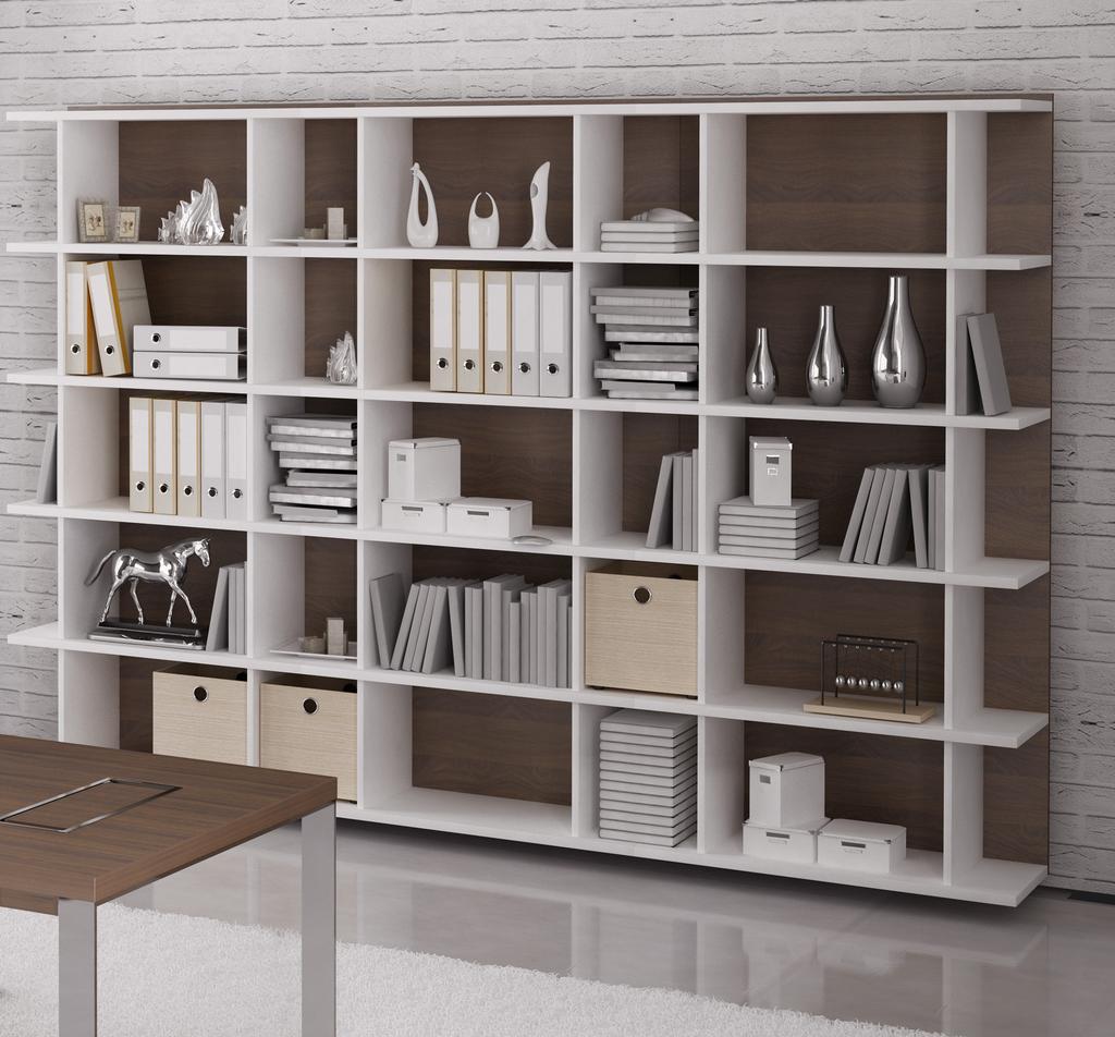PLN storage Open shelf units and storage cabinets are made from high quality natural wood veneer or environment impact-resistant melamine panels.
