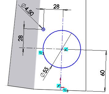 65 Give the circle a dimension: look at the illustration. 66 1. Select the small circle. 2.