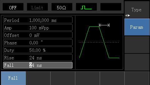 3.2.4 Square Wave Setting Press Menu Waveform Type Squarewave Parameter in turn (press Type softkey to select only when Type label is not highlighted).