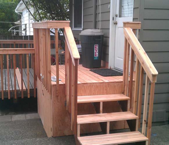 Replaced frame, siding (with gate for lawnmower), new set stair s
