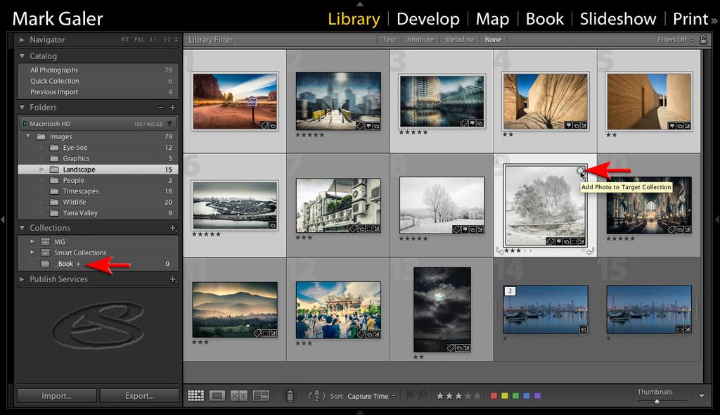 Choose your images In Grid mode (G), go to your image folders and Ctrl+Click (PC) or Command+Click (Mac) on the images you would like to include in your book.