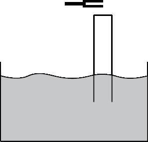 Figure 1: A partially submerged tube with a vibrating tuning fork held above it. (d) Figure 1 shows a tube which is partially submerged in a bowl of water.