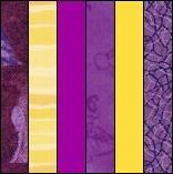 5 purple strips. (2) 1.5 by 6.5 gold strips. Very Important USE A VERY SCANT 1/4 SEAM.