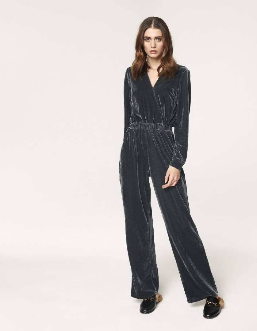 P180254A Cropped jersey jumpsuit (with self belt) Charcoal 95% Cotton 5% Spandex