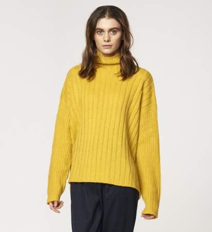 P180460A Funnel neck jumper with wide ribs Yellow 100% Acrylic