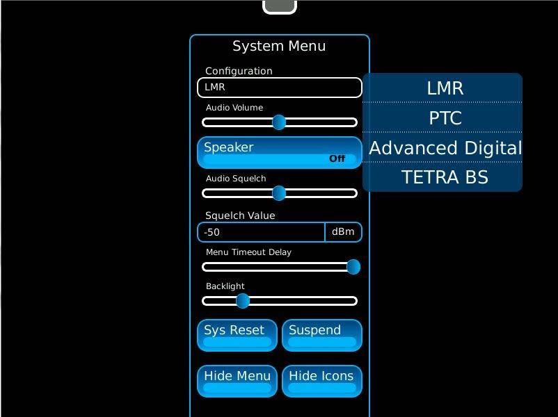 Selecting the TETRA BS (Base Station) Mode Select TETRA BS Mode from the main System menu Display the main System Menu by pressing the button