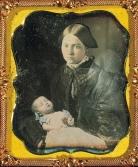 QUALITY 2. Color Unknown photographer Post Mortem Portrait, Woman Holding Baby ca. 1855 Sixth plate daguerreotype with applied color, 7.