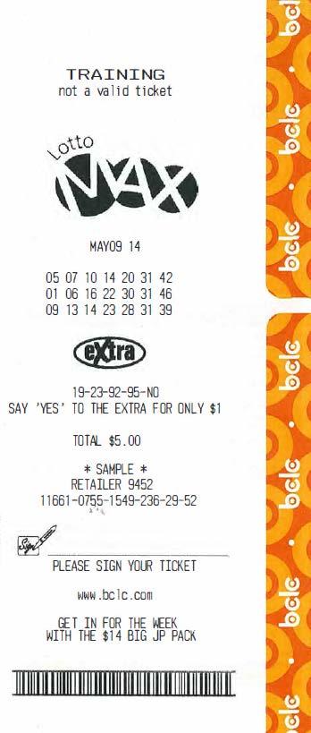 LOTTO MAX GAME FACTS A play consists of three selections of seven numbers from 1-49. Once a week on Friday, seven numbers and a bonus number are drawn. Game break is 7:30 p.m. (Pacific time) on the day of the draw.
