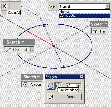 Next, select the Polygon tool, choose the Circumscribed option in the tool s dialog window (we choose the Circumscribed option to allow the dovetail seams to bend beyond the area of the circular