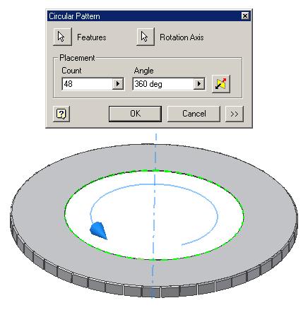 Figure 1C-1Q: Using the circular pattern tool. Figure 1C-1Q: Creating dovetail seams.
