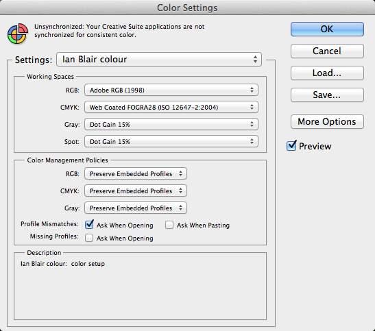 INTRODUCTION TO PHOTOSHOP COLOUR SETTINGS Settings menu RGB
