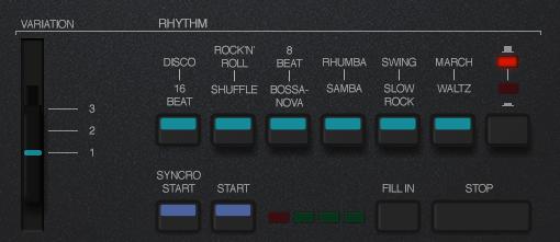Syncro Start When pressed, the first beat light will flash at the current tempo, and as soon as you press a key on the keyboard, the drum pattern will start.