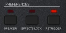 Compression Lastly, we have an overall punchy bus compressor. 7.4 Preferences At the top of the Effects page are some global preferences - Speaker, Effects Lock, and Retrigger.