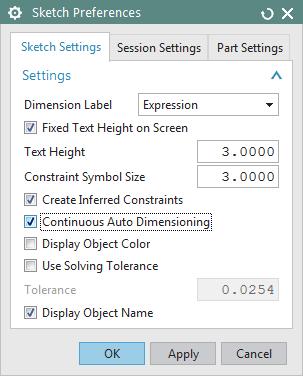 Once you are comfortable with the software, you can decide whether to use it or not, but while you are learning, we recommend that you DISABLE Continuous Auto Dimensioning in the Sketch Preferences