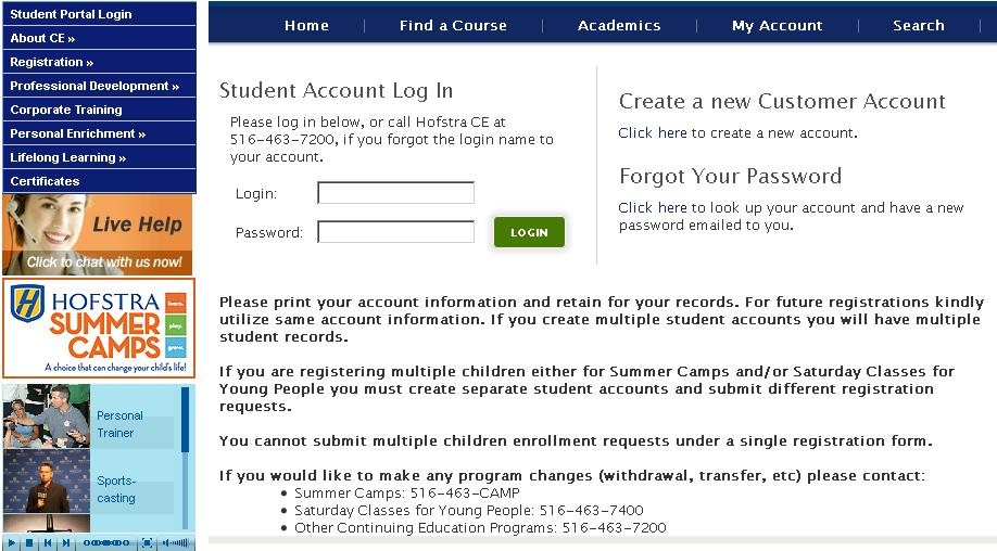 How to Create or Login into Your Hofstra Continuing Education Student Portal