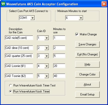3) Change the configuration as run the Weavefuture Kiosk Timer By select RUN