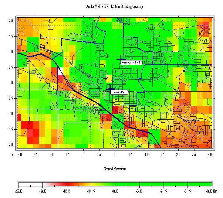 Minnesota Department of Human Services ARMER Participation Plan 32 Map 3: Anoka DHS MSHS Coverage from an ISR located at the Anoka Hospital site (12db In-Building) This map provides the predicted