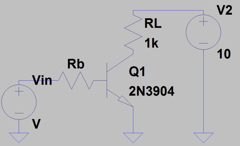 3. Build a simple transistor switch (See figure below) using a 2N3904 small signal transistor and a base resistor (R B ) of 1 k.