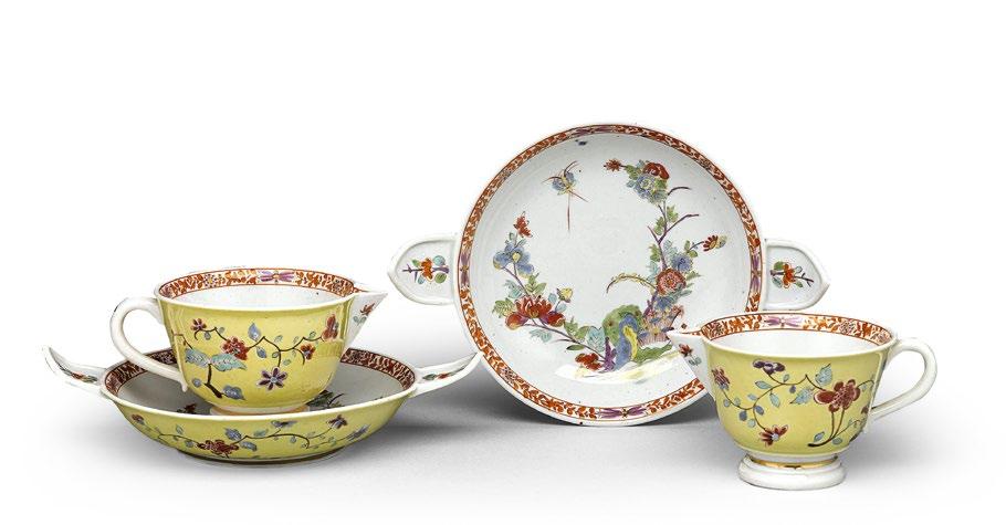Front: A pair of blue ground covered tureens and stands with floral decoration in Kakiemon style Meissen, c.