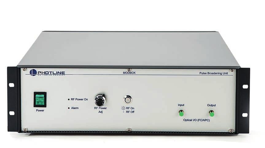 The Spectral Broadening ModBox achieves the broadening of an optical signal by modulating its phase via the mean of a very efficient LiNb0 3 phase modulator.
