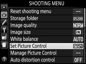Modifying Picture Controls Existing preset or custom Picture Controls (0 90) can be modified to suit the scene or the user s creative intent.