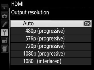 HDMI Options The HDMI option in the setup menu controls output resolution and can be used to enable the camera for remote control from devices that support HDMI-CEC (High- Definition Multimedia