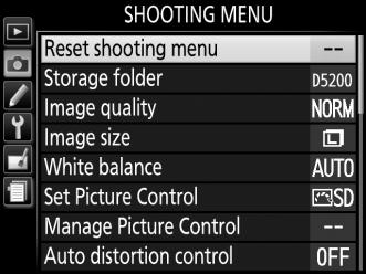 C The Shooting Menu: Shooting Options To display the shooting menu, press G and select the C (shooting menu) tab.