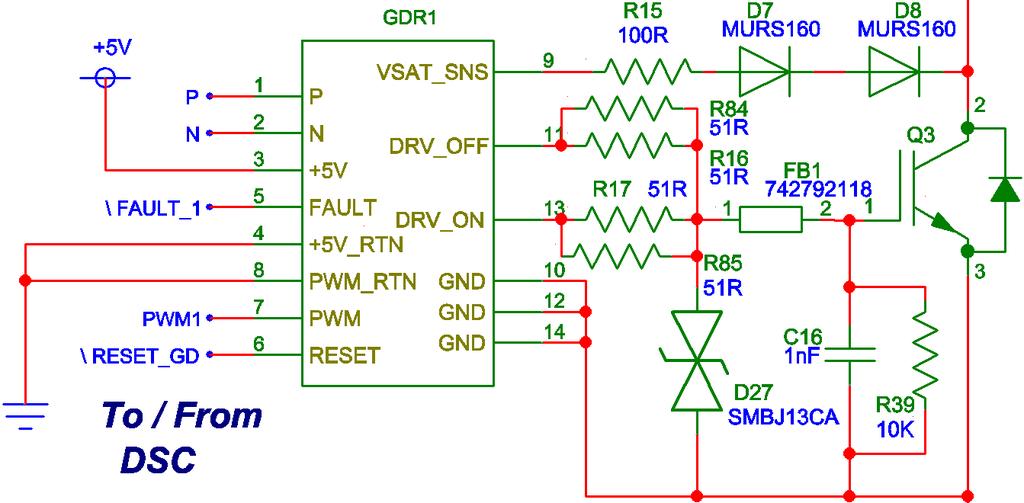 : Gate driver for the GPIS IGBTs (a) circuit schematic and (b) assembled PCB //0 : PM f=. C:\Users\ANIL ADAPA\Dropbox\Projects\My_CAD_Files\GDR_MOS_BUF\GDR_MOS_BUF.