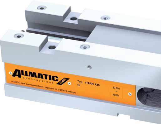Titan 125 Everything under control The new Allmatic TITAN 125 high pressure vice combines virtually all the features of our proven LC 125 and T-Rex XL NC designs. The vice has a robust GGG 60 base.